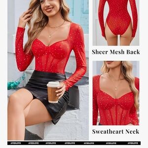 Red Sheer Mesh Bodysuit Top